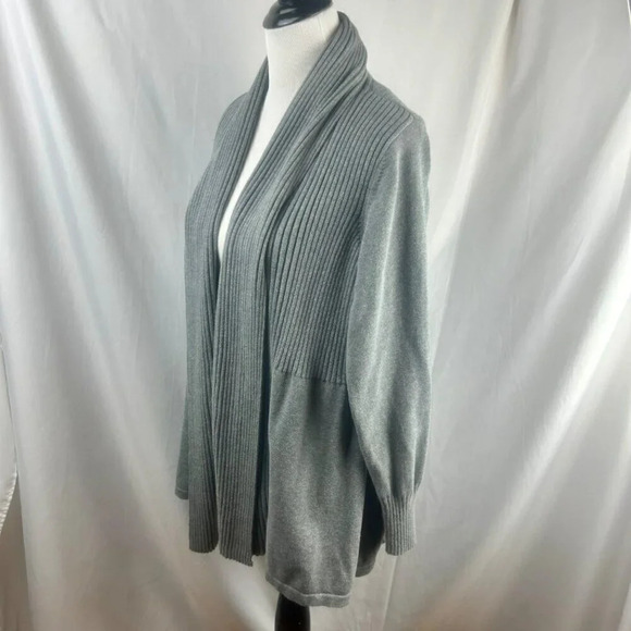 St John's Bay Cardigan Sweater Women Plus 3X Gray Open Front Ribbed Long Sleeves - Picture 4 of 7